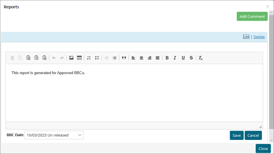 Edit report section